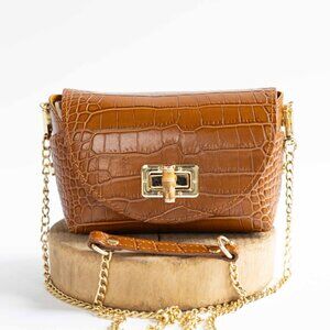 Cheval Firenze Crocodile Mini Leather Crossbody Bag Italy In Cognac